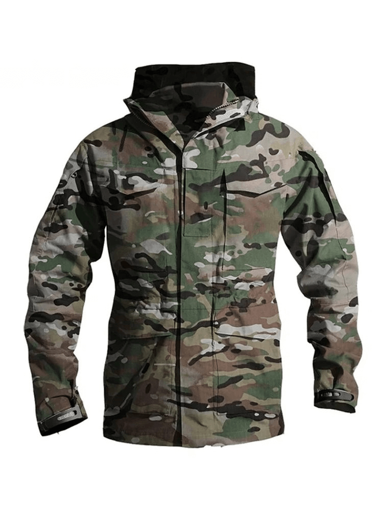 Camouflage waterproof men's windbreaker with hood and pockets, perfect for outdoor activities like hiking and biking - SF1871